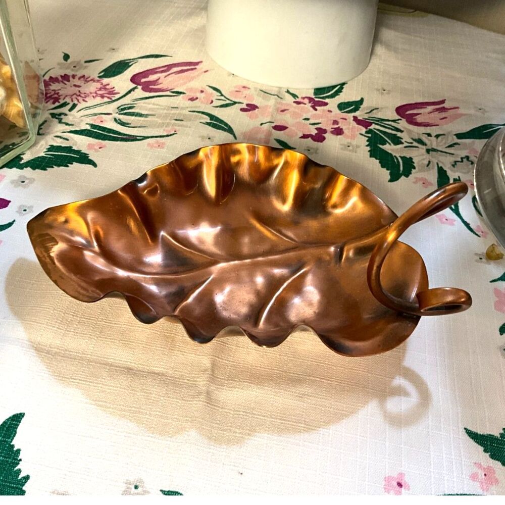 Vintage Gregorian Authentic Hand Made Copper Leaf Dish MCM Tablescape